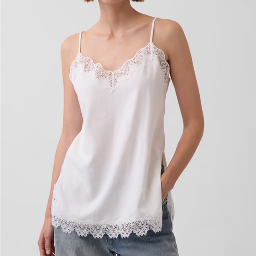 GAP Linen Blend White Lace-Trim Camisole.NWT.